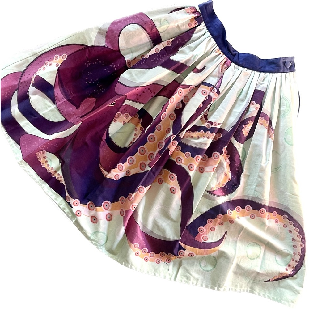 Unique Vintage 1950s Style High Waist Purple Octopus Skirt